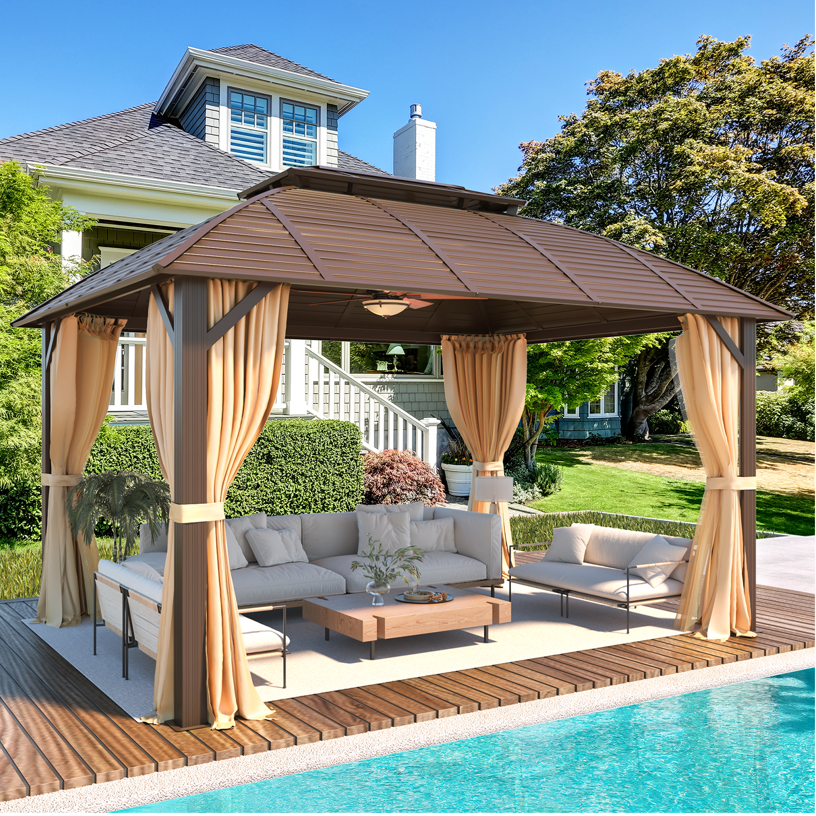 Homrest 10' x 13' Hardtop Gazebo with Galvanized Steel Roof with Aluminum Frame