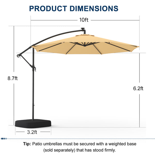 Homrest 10ft Patio Umbrella with Base, Outdoor Offset Cantilever Umbrella, Infinite Tilt, Beige