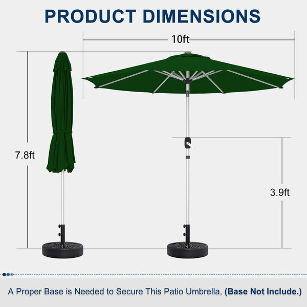 HOMREST 10FT Aluminum Outdoor Patio Umbrella with Push Button Tilt Function, Green
