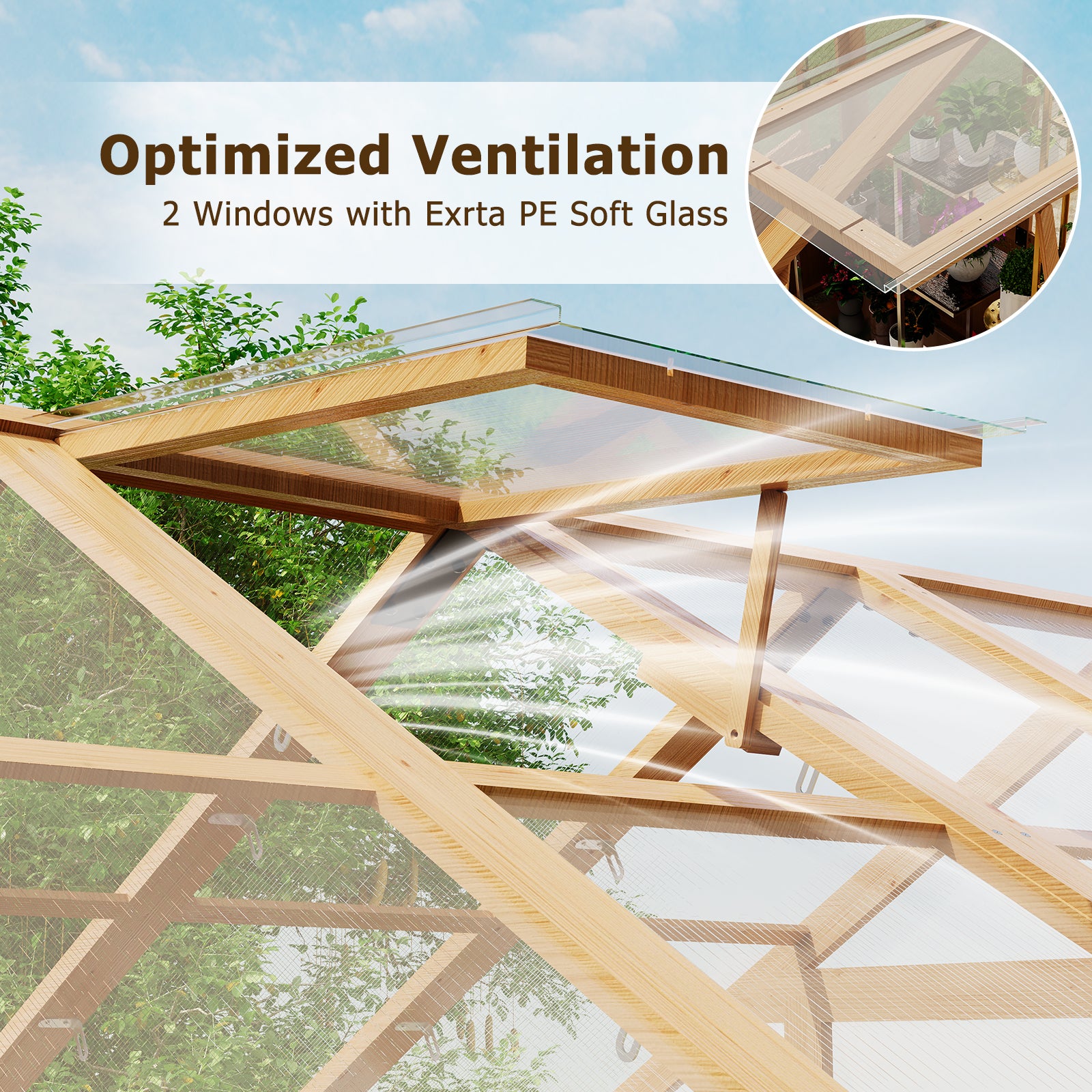 HOMREST 8x12 FT Wooden Greenhouse for Outdoors, Large Walk-in Greenhouse Kit with 4mm Polycarbonate Panels, Adjustable Roof Vent, Lockable Door, Outdoor Greenhouse for Backyard Garden
