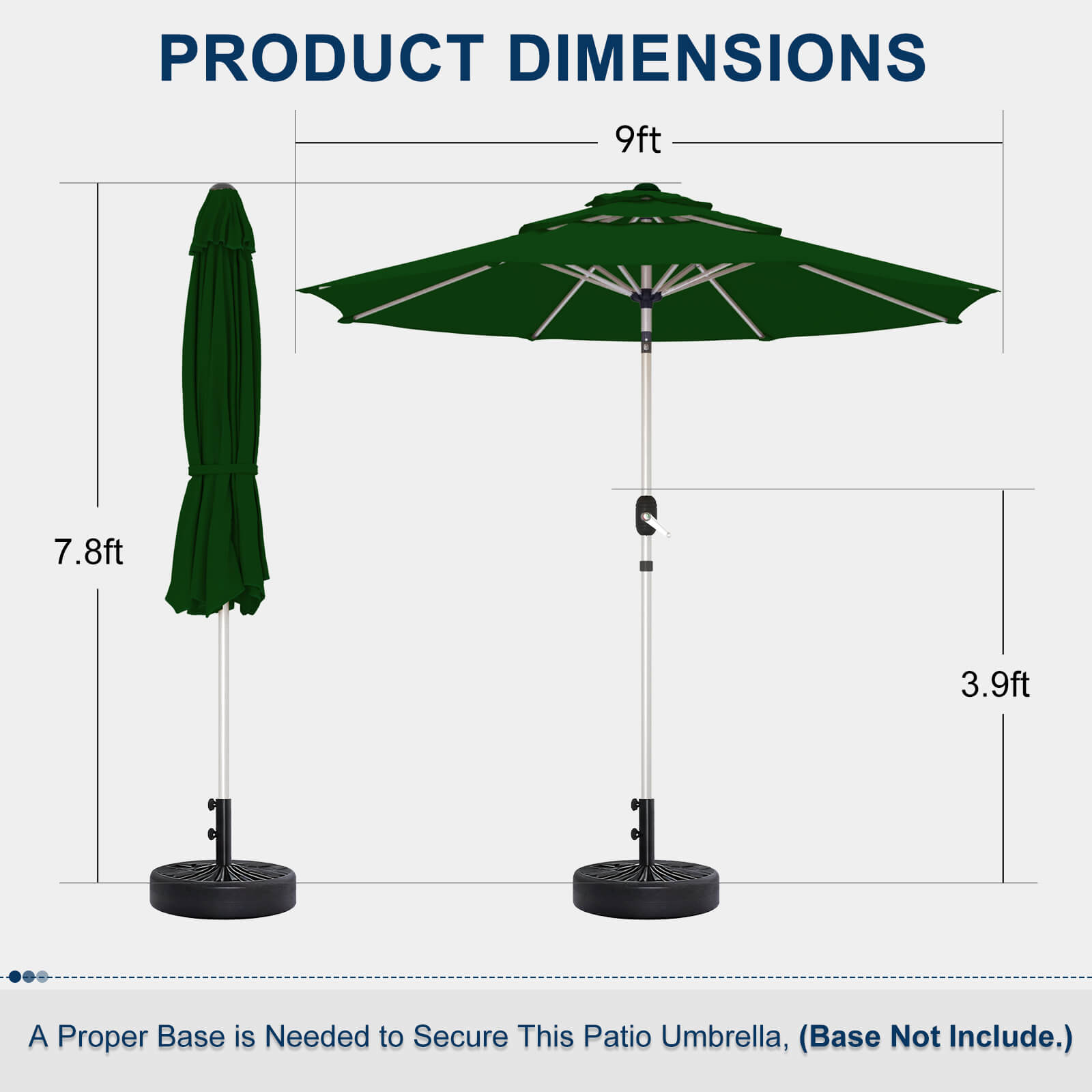 Homrest 9FT 3-Tier Aluminum Patio Umbrella, Fade-Resistant with Push Tilt, 8 Sturdy Aluminum Ribs,Green