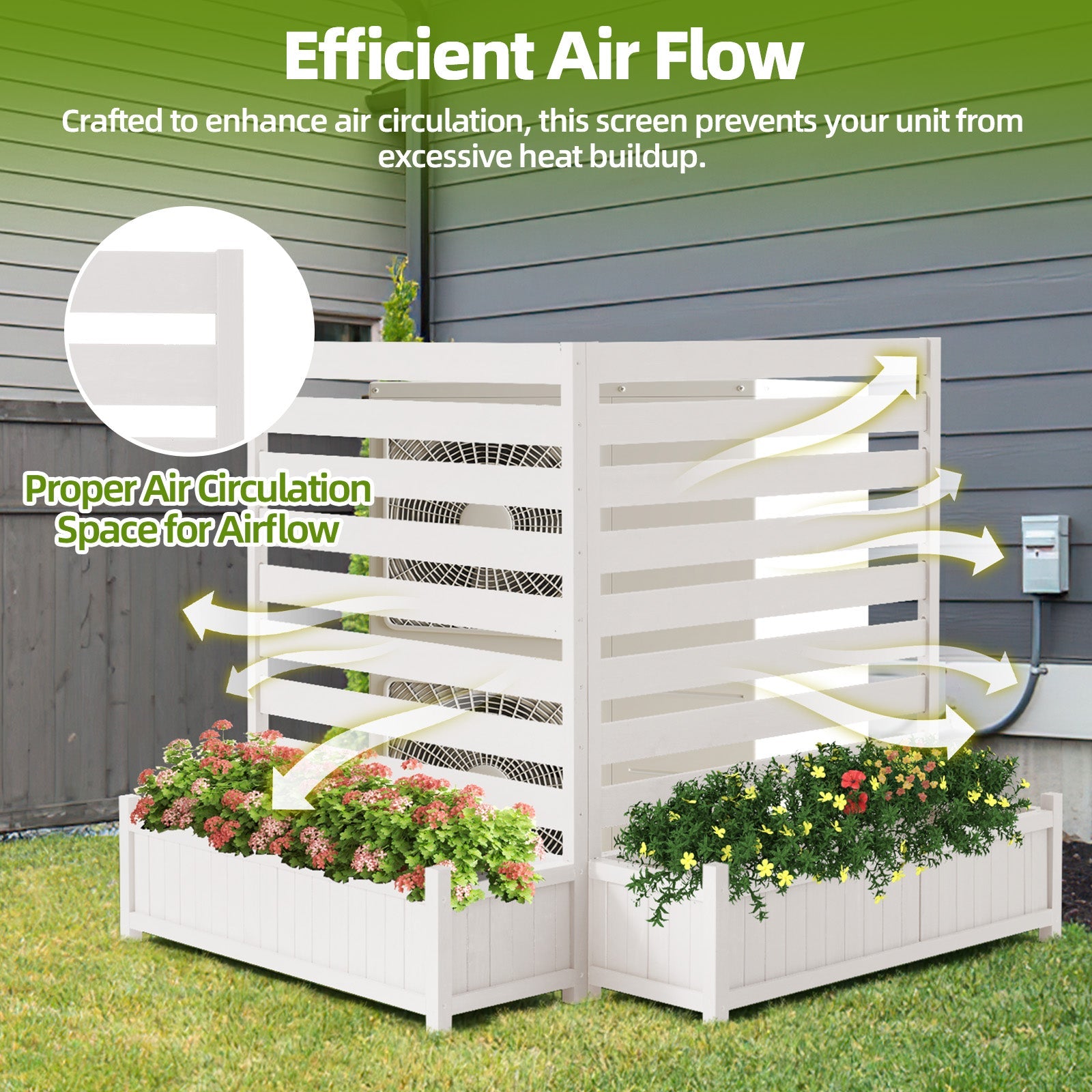 HOMREST 2-Pack No-Dig Privacy Fence Planter, Wood Outdoor Screen Air Conditioner Fence for AC Unit, Trash & Flower Bed, Weather-Resistant, 36" W x 45" H, White
