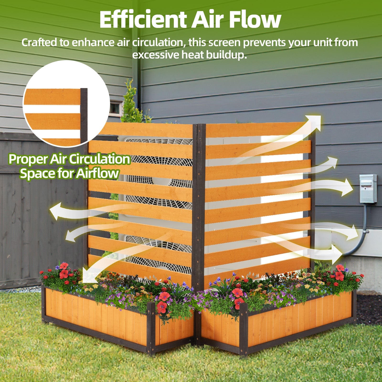 HOMREST No-Dig Privacy Fence Planter, Wood Outdoor Screen for AC Unit, Trash & Flower Bed, Weather-Resistant, (2PCS 36" W x 45" H Yellow)