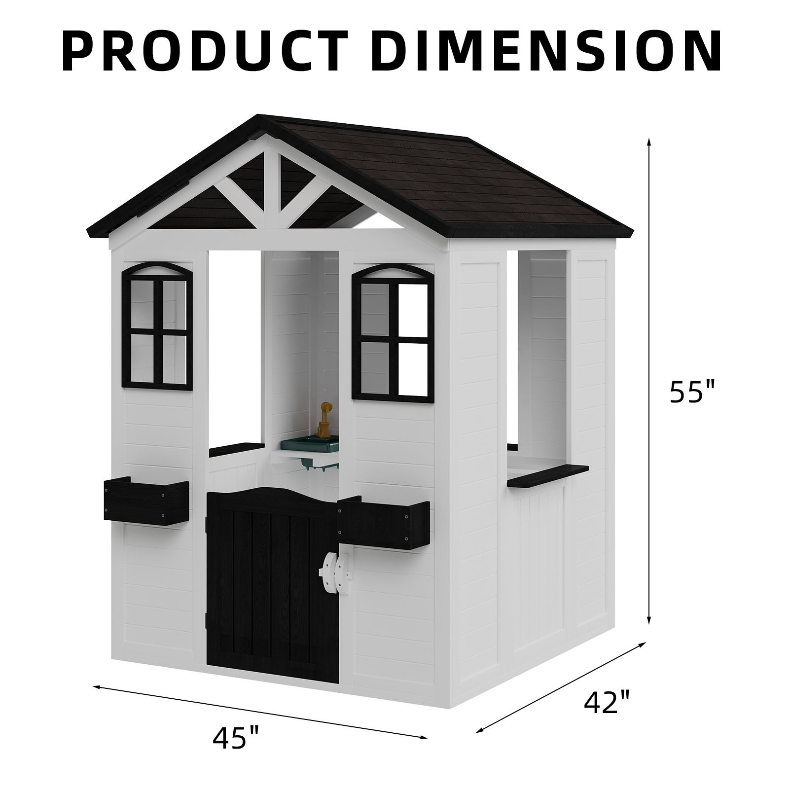 Homrest Wooden Playhouse for Kids, Outdoor Garden Cottage with Door, Windows, Service Station, Flower Pot Holder, for 3-7 Years Old