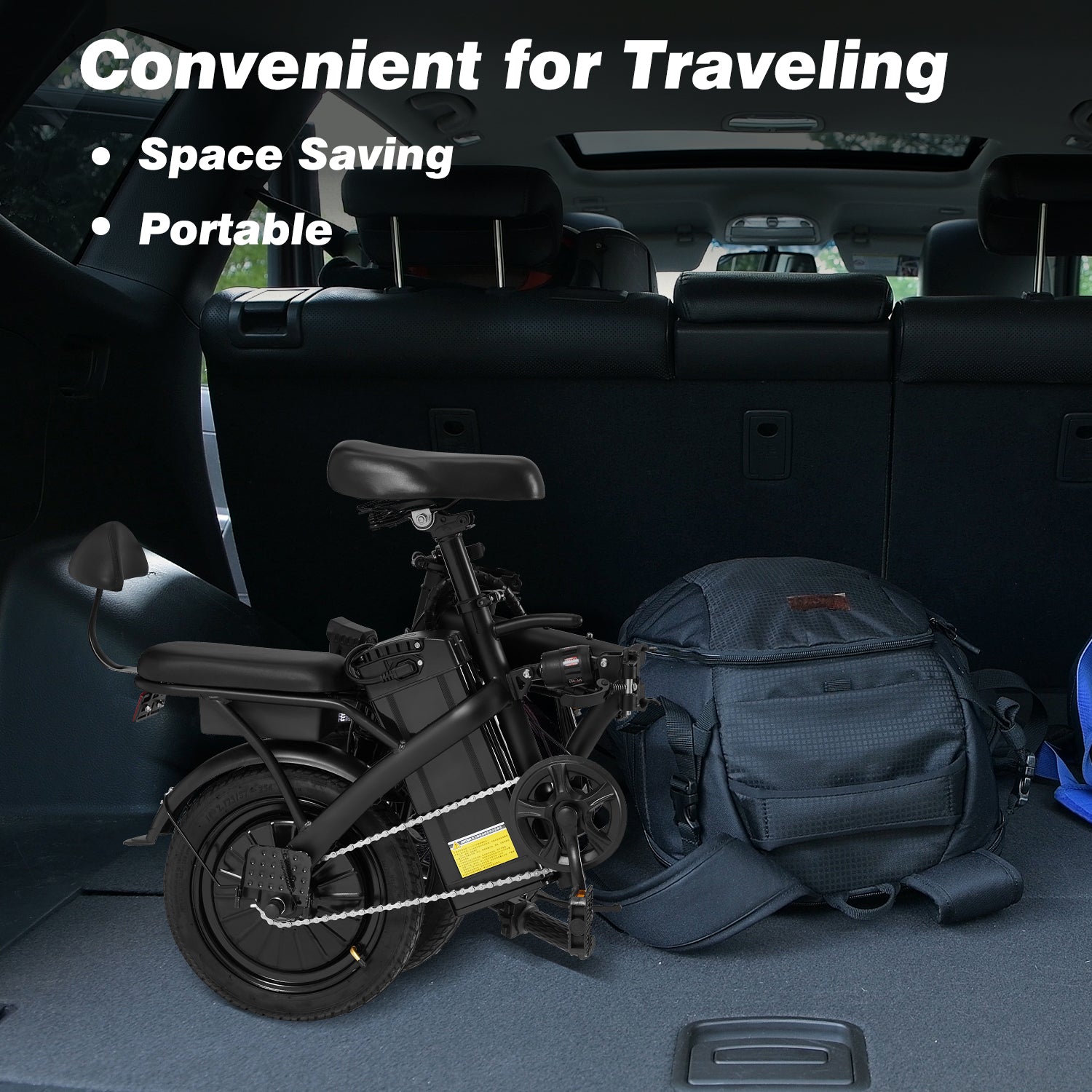 HOMREST Foldable Electric Bike, 2 Seat 14" Adults Ebike|500W |20MPH |30+Miles | Removable 48V 7.8Ah Battery,3 Riding Modes,Dual Disc Brakes, Black
