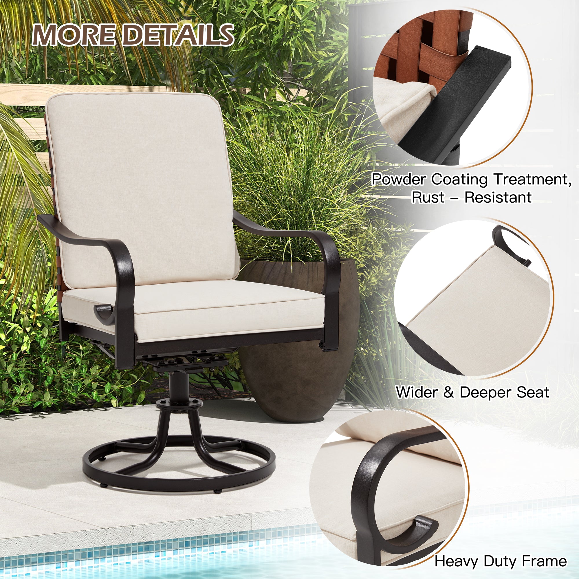 HOMREST Swivel Patio Chairs Set of 2, Heavy Duty Outdoor Dining Chairs, Beige