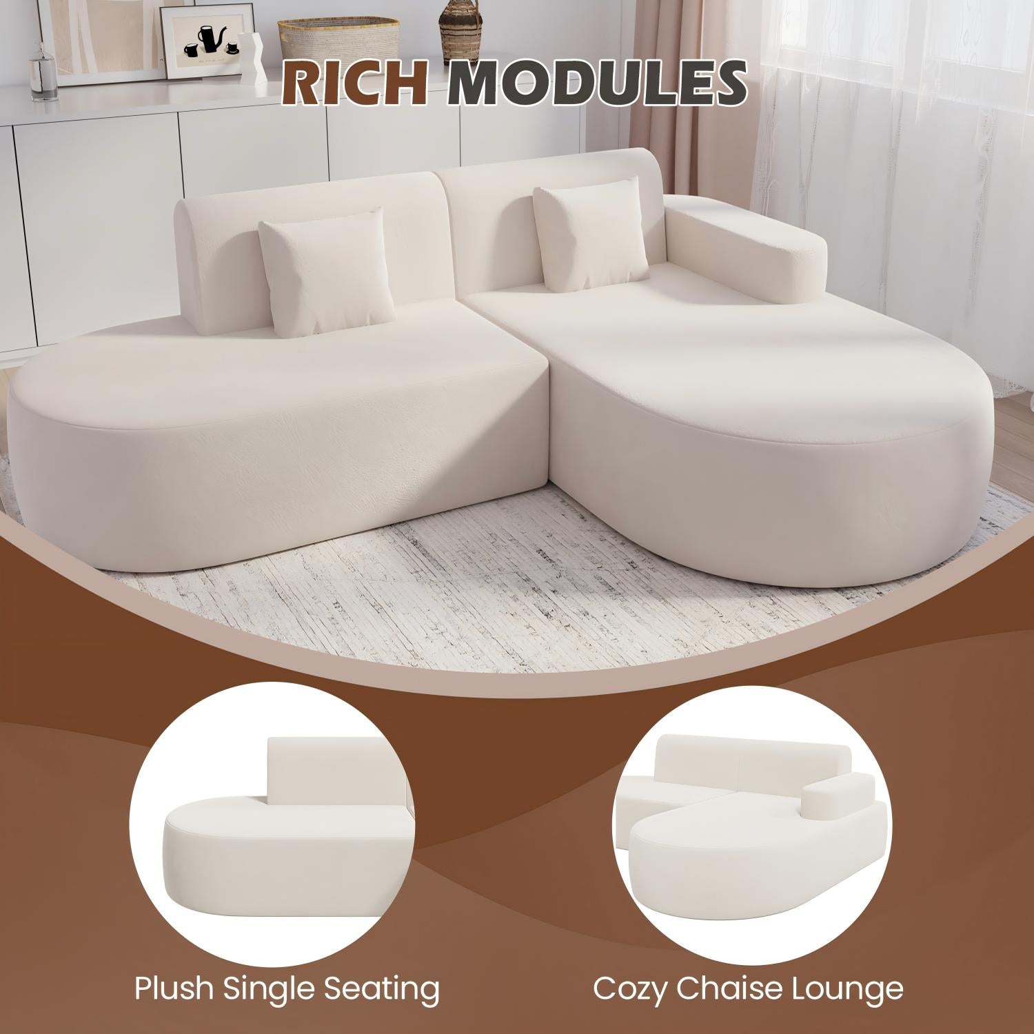 HOMREST Modern L-Shape Sectional Sofa with Chaise Lounge,Boneless L Shape Sofa with Deep Seat, Beige
