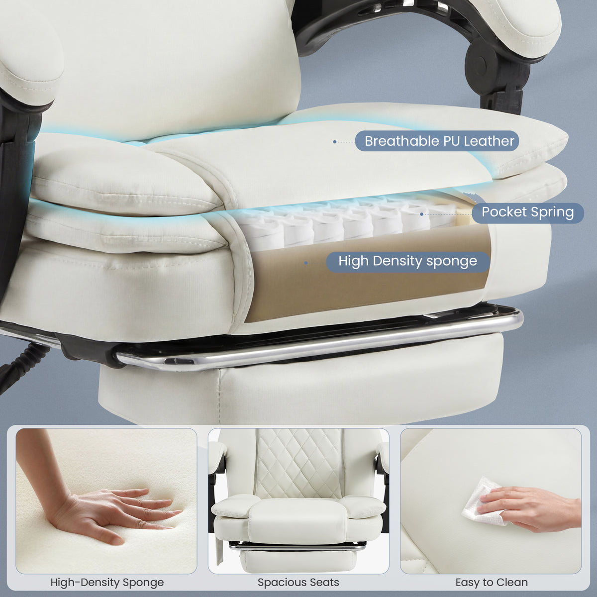 HOMREST 3D Kneading Massage Office Chair, White