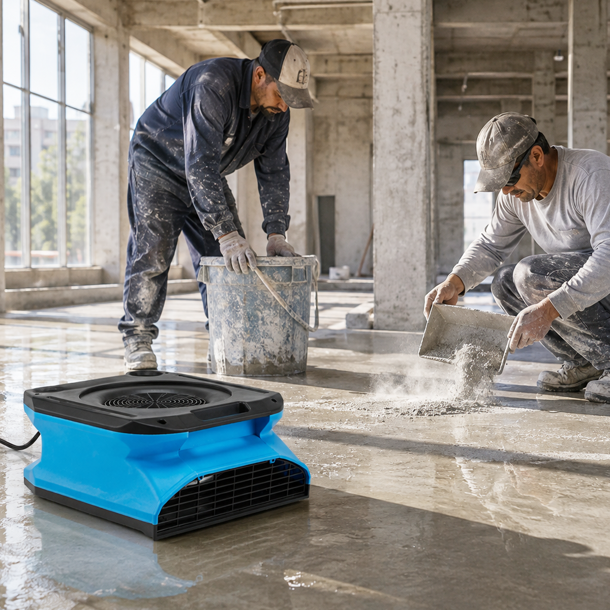 HOMREST 1/4 HP Air Mover, 1200 CFM Low Profile Carpet Dryer & Floor Blower, 2-Speed Commercial Fan, Lightweight Stackable Design with Daisy Chain for Water Damage Restoration