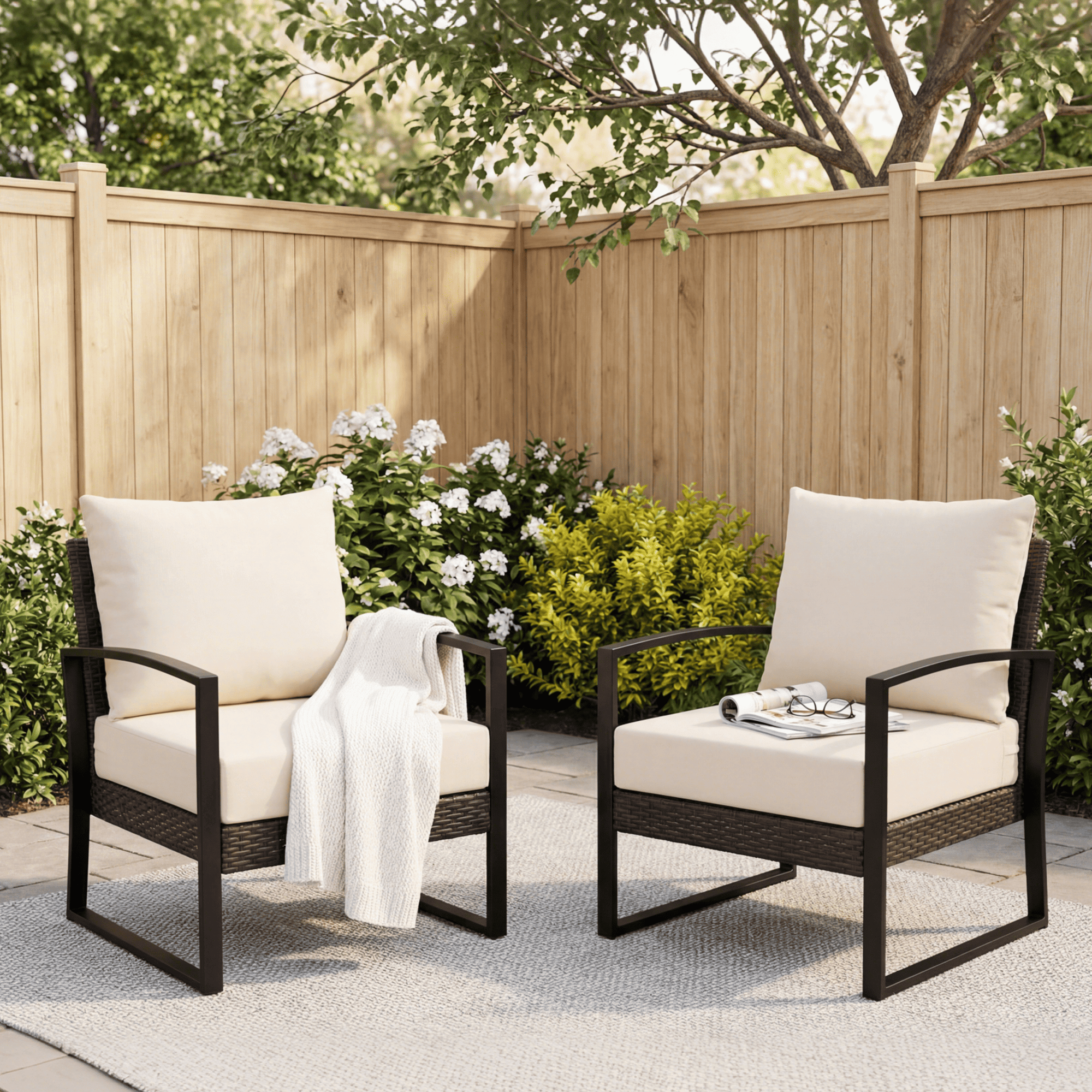 HOMREST Patio Furniture Cushions Set of 2 with Handle and Ties, Waterproof Fade-Resistant Outdoor Couch Cushions, Chair Pads for Dining Chairs, Beige