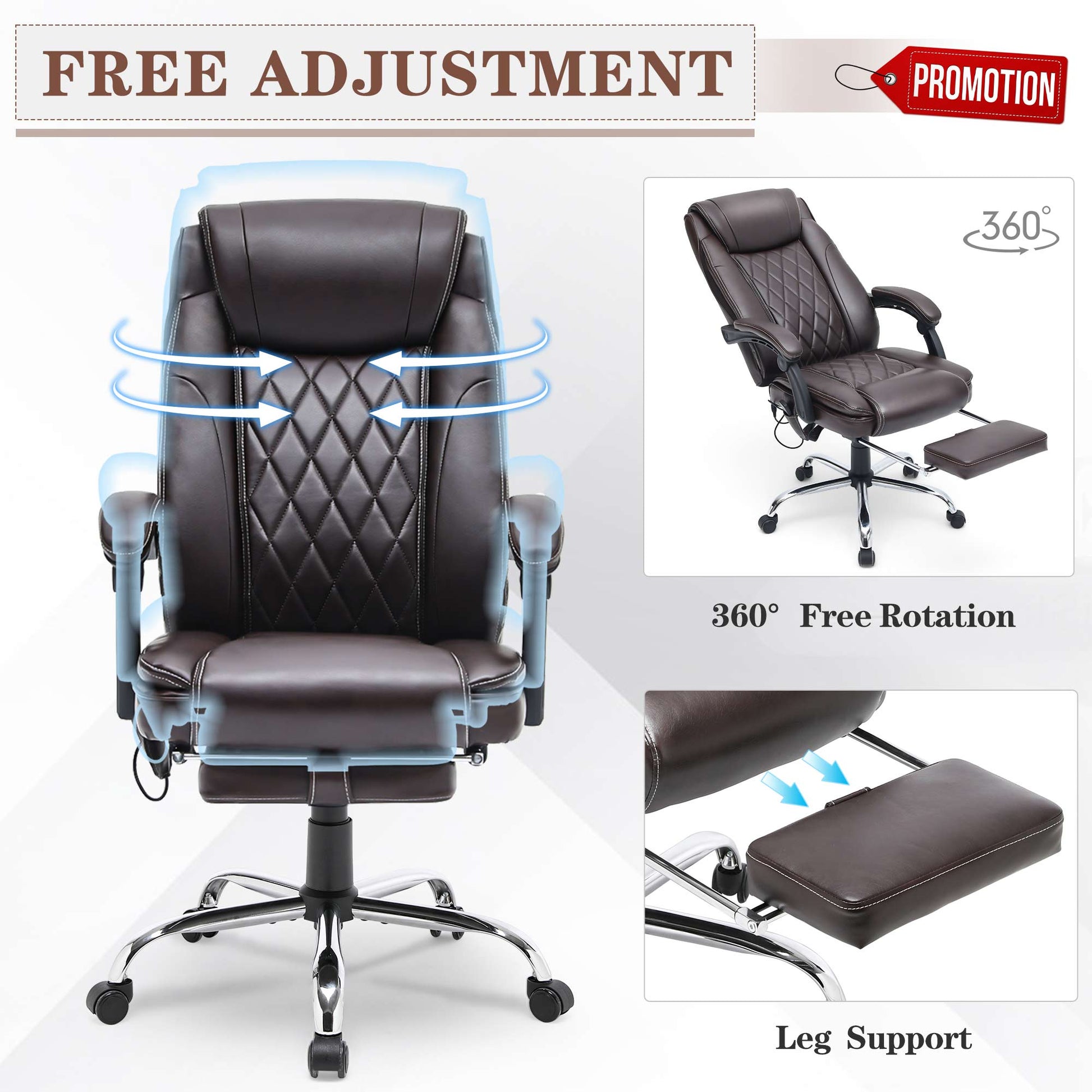 Ergonomic executive PU leather office chair with 360° free rotation and leg support | Homrest furniture
