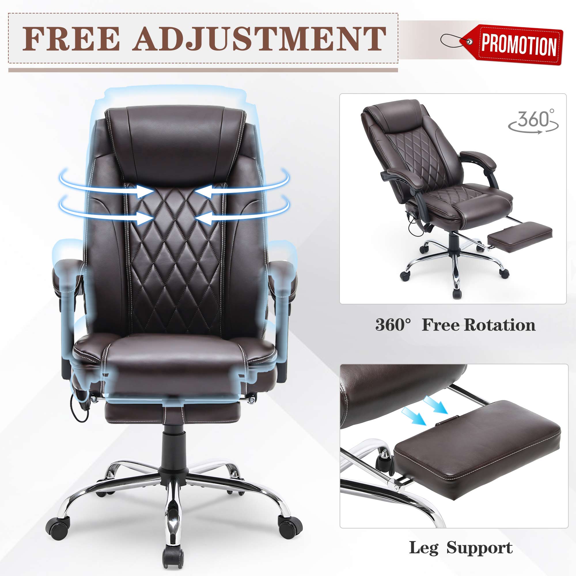 Ergonomic executive PU leather office chair with 360° free rotation and leg support | Homrest furniture