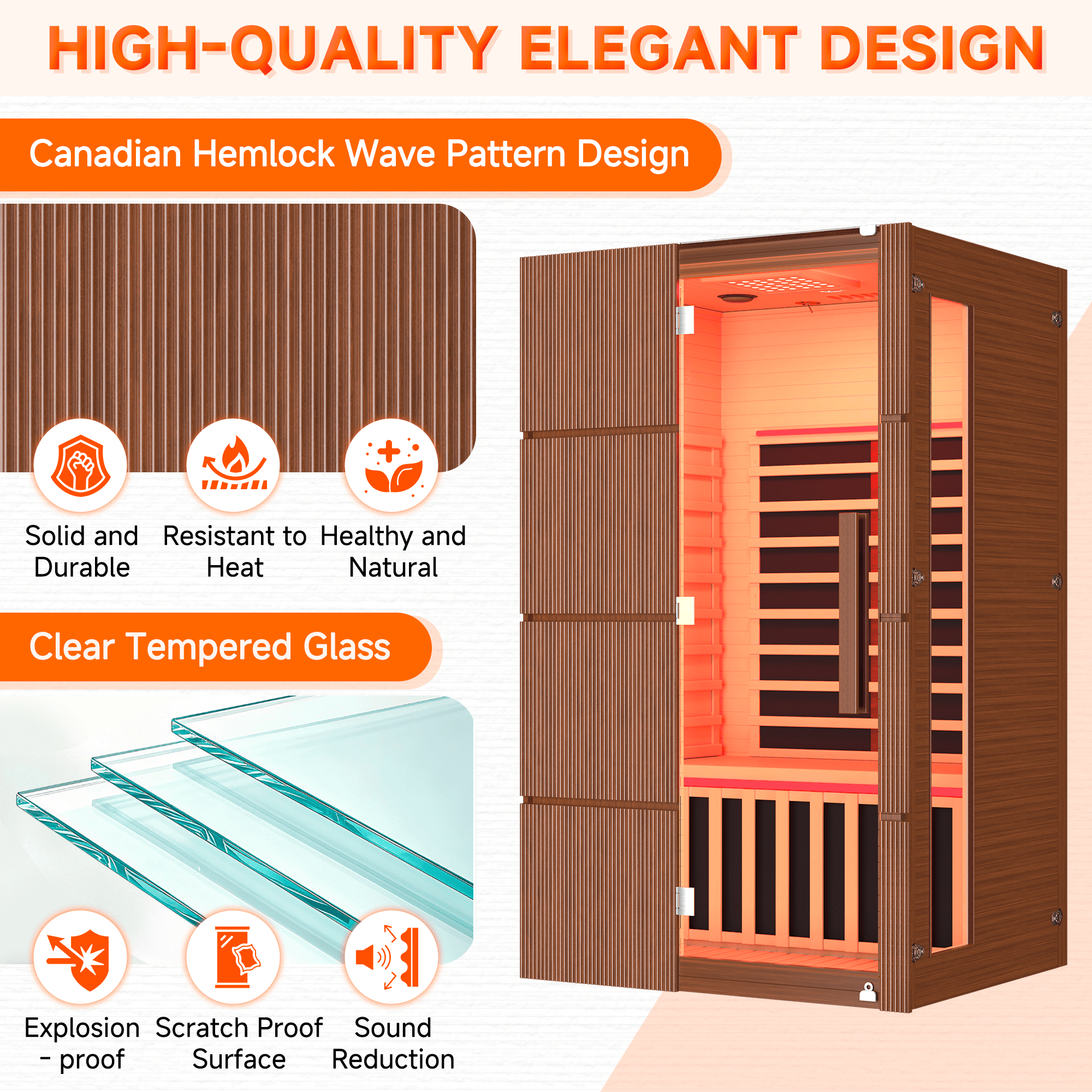 HOMREST 2-Person Indoor Infrared Sauna for Home, Far Infrared Sauna with Red Light Therapy, Chromotherapy Lighting, 6 Carbon Heaters & Bluetooth Speaker, Walnut