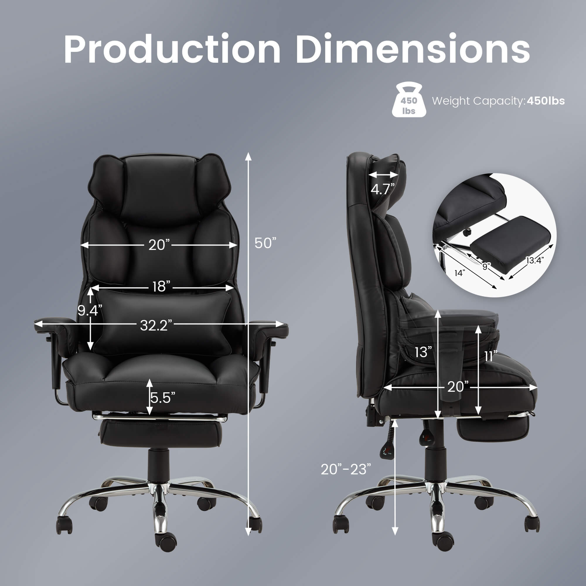 Executive Ergonomically Designed Office Chair with Footrest, Lumbar Support Black