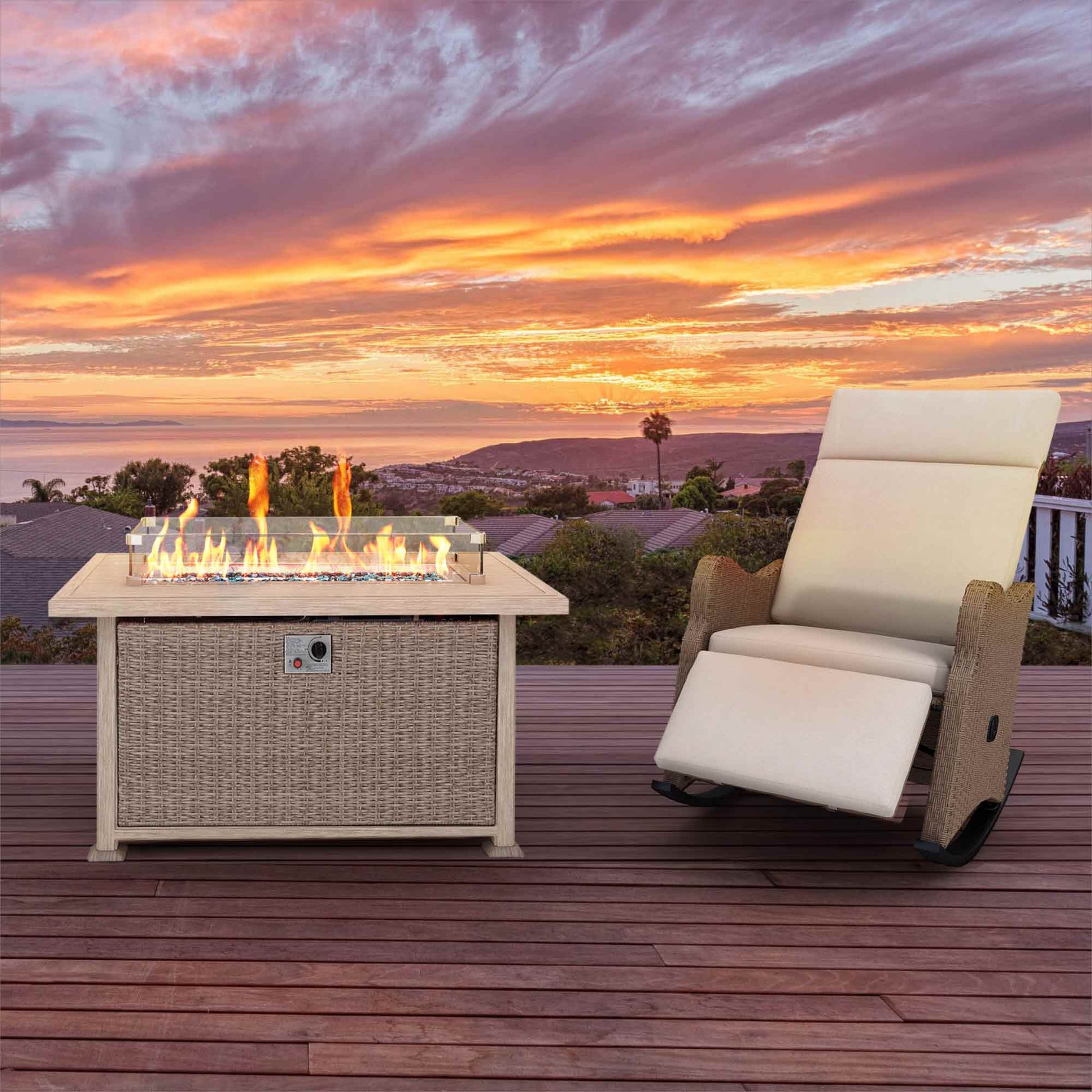 50 in Propane Fire Pit Table w/ Glass Wind Guard and Aluminum Tabletop, 50,000 BTU, Gray