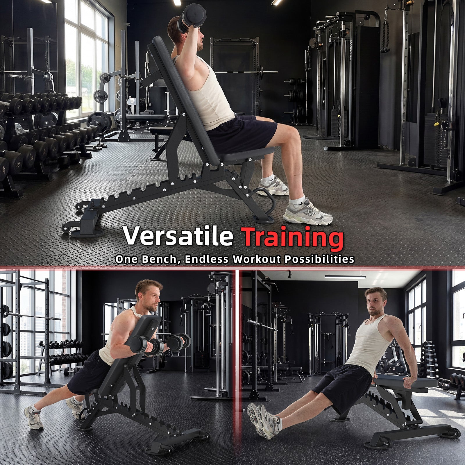 HOMREST Weight Bench, Heavy Duty FID Adjustable Exercise Bench, 1000 lbs Capacity, 12 Positions, Steel Frame with Wheels, for Home Gym Workout Training