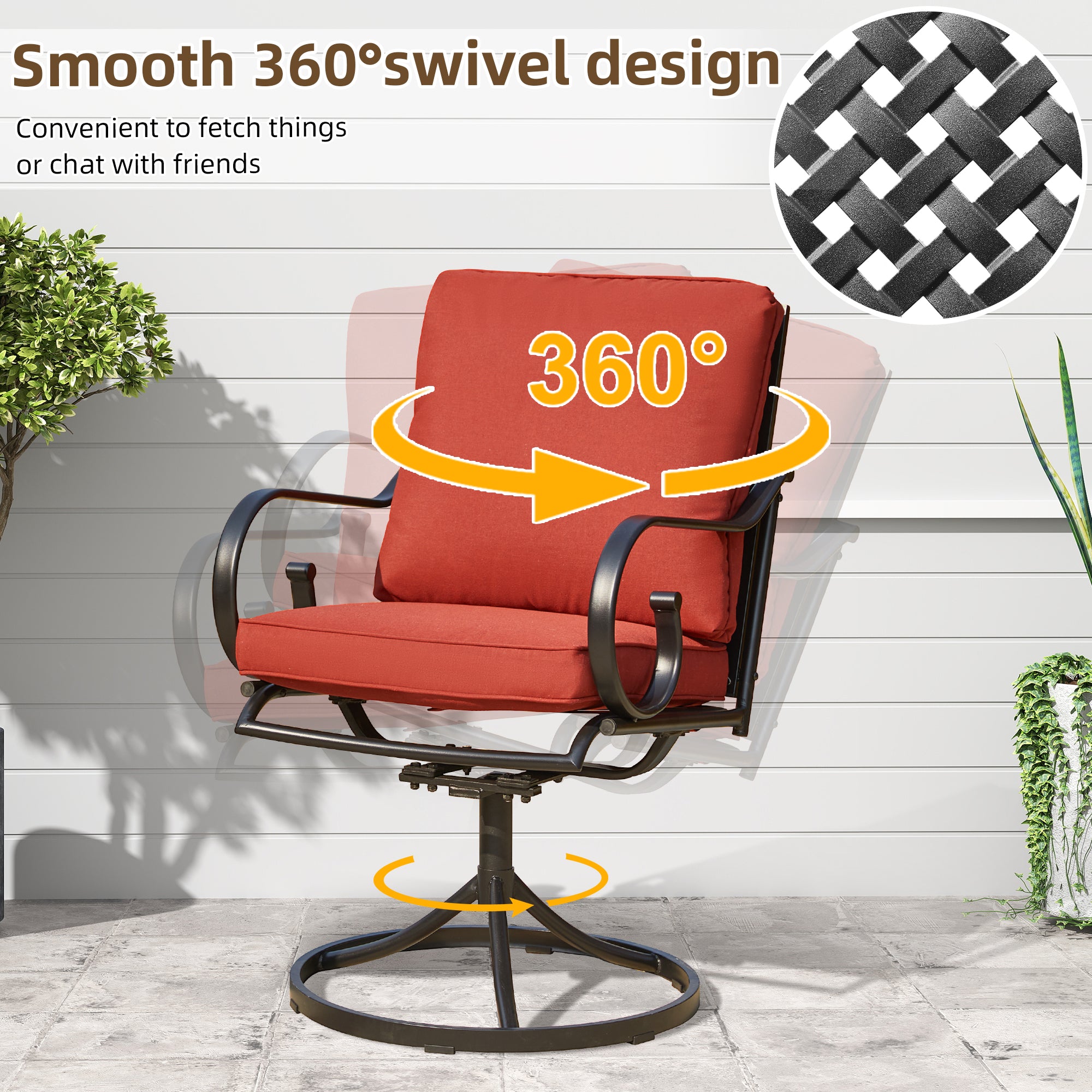 HOMREST  Patio Swivel Chair Set of 2, Outdoor Dining Chairs with Cushions, Red