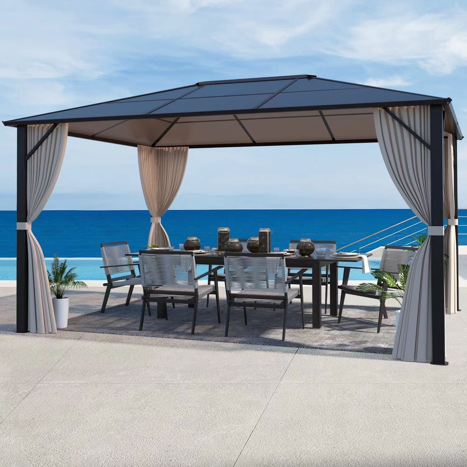 Homrest Patio Hardtop Gazebo 10¡¯x12¡¯ Aluminum Frame Gazebos with Netting & Curtain - Homrest