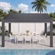 HOMREST 12' x 12' Louvered Pergola with Pull-Down Screens, Aluminum Outdoor Pergola with Retractable Roof for Patios, Decks & Backyards, Black