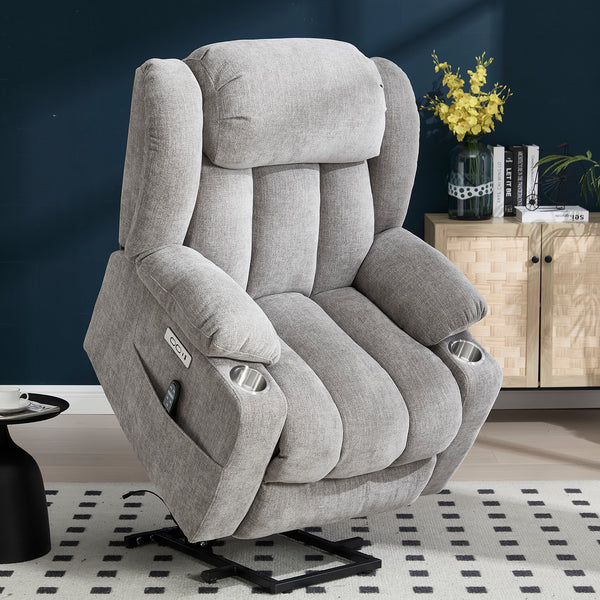 Homrest Premium Electric Recliner Chair with 8-Point Massage & Heating, Plush Chenille Fabric, Gray