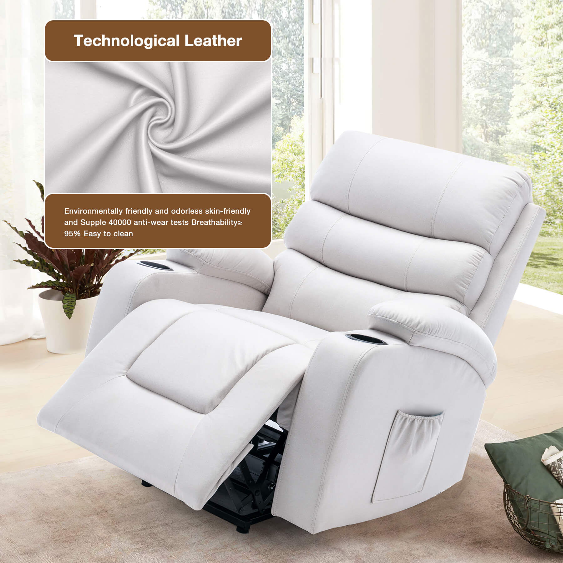 Homrest Power Lift Recliner Chair for Elderly with Massage & Heat, Beige White