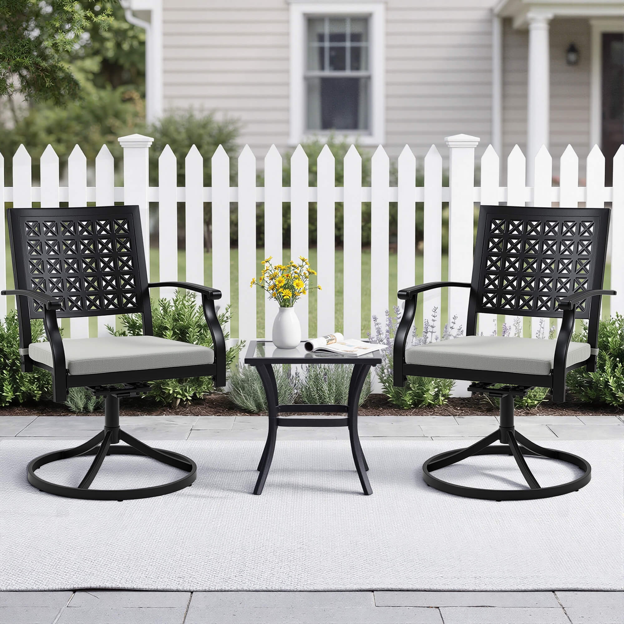 HOMREST Patio Swivel Dining Chairs Set of 2, Outdoor Metal Chairs with Armrests and Cushions, Swivel Patio Chair Set for Patio, Pool and Garden