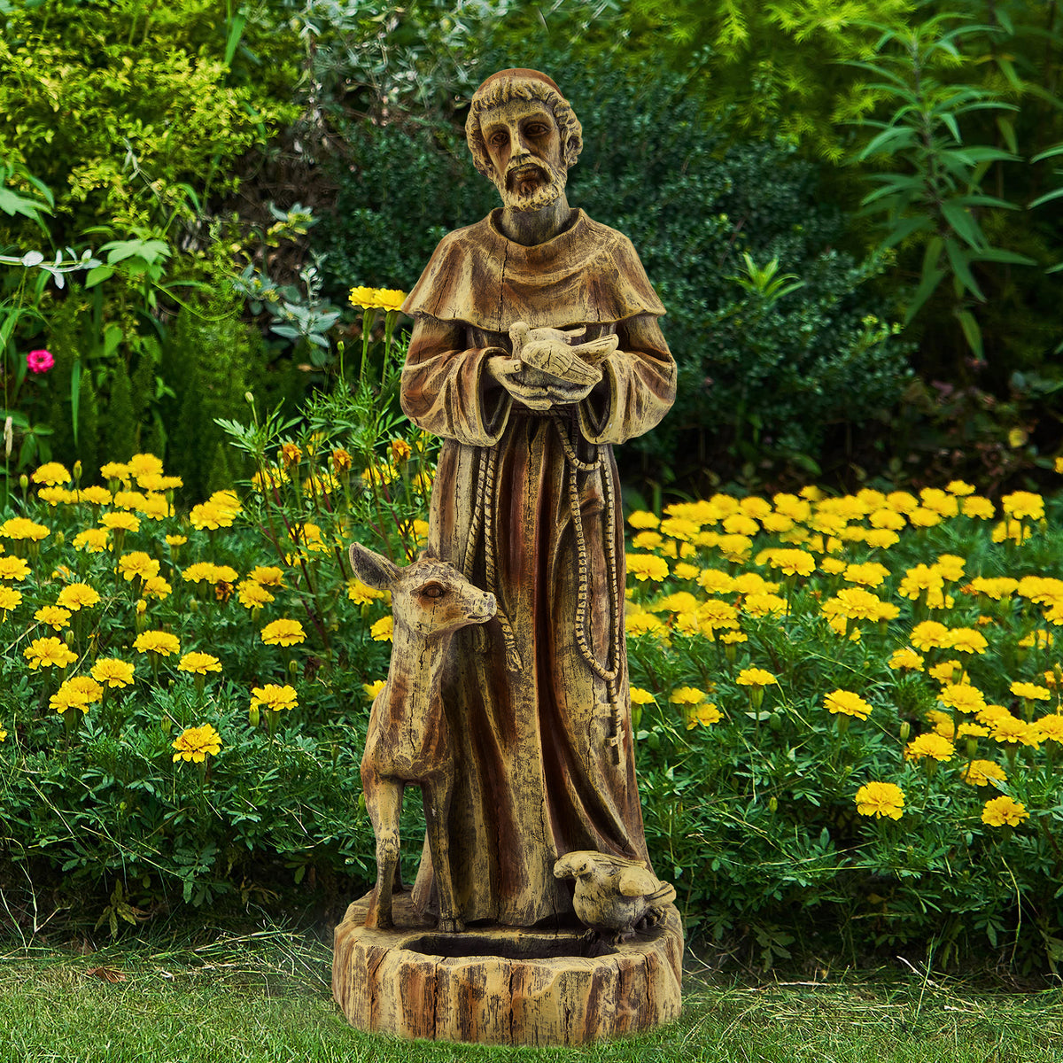 HOMREST St. Francis Religious Garden Decor Statue,nature's Nurturer With Bird Feeder