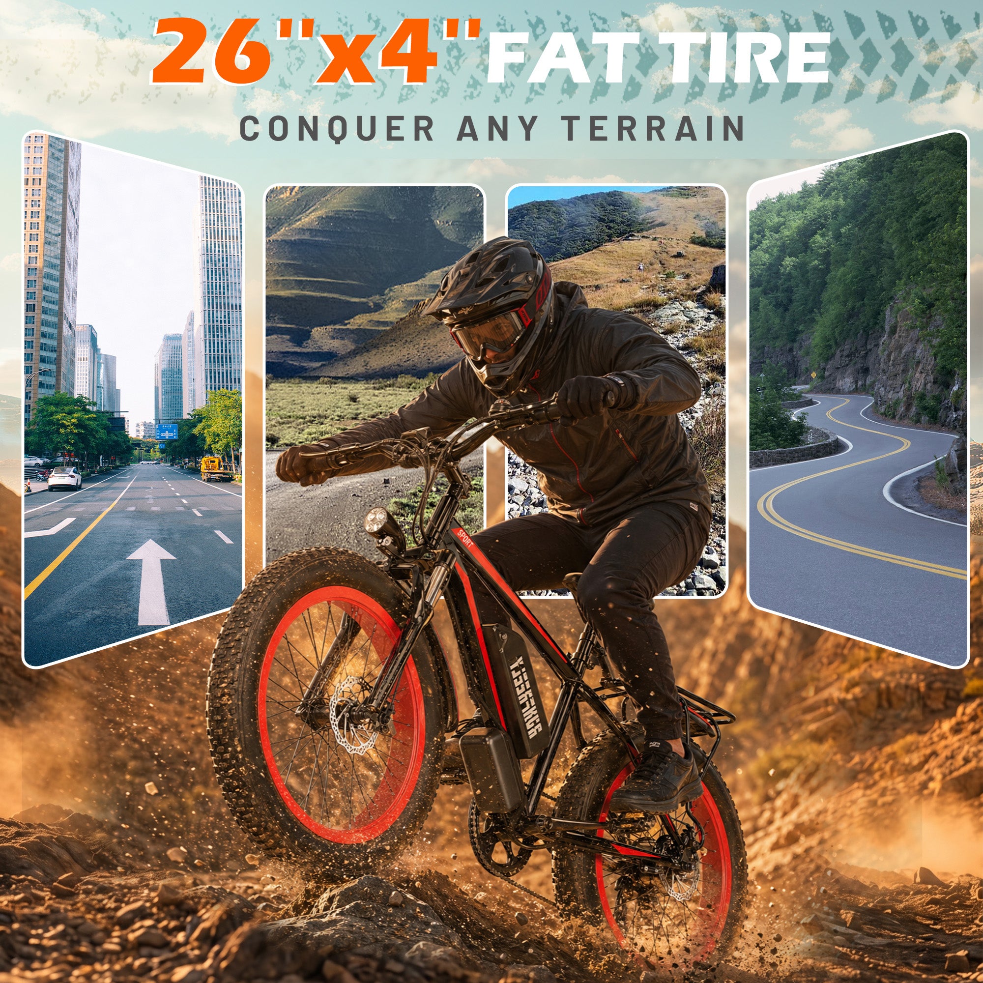 HOMREST Electric Bike for Adults,1500/3000W Peak Motor, 26" Fat Tire E-Bike with 48V 13AH Battery, 25-36 MPH Max 62 Miles Electric Motorcycle, 7-Speed Electric Mountain Bicycle