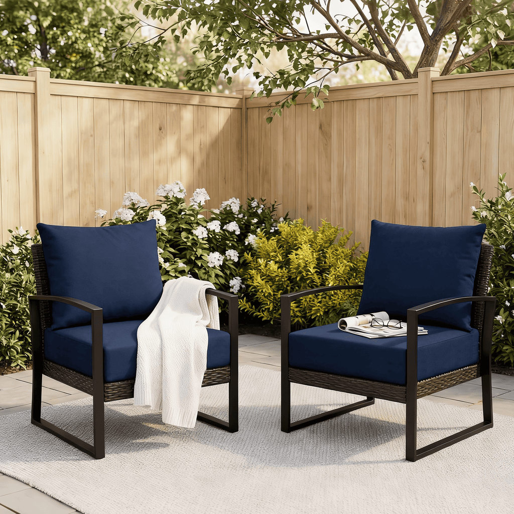 HOMREST Patio Furniture Cushions Set of 2 with Handle and Ties, Waterproof Fade-Resistant Outdoor Couch Cushions, Chair Pads for Dining Chairs, Navy blue