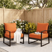 HOMREST Patio Furniture Cushions Set of 2 with Handle and Ties, Waterproof Fade-Resistant Outdoor Couch Cushions, Chair Pads for Dining Chairs, Orange