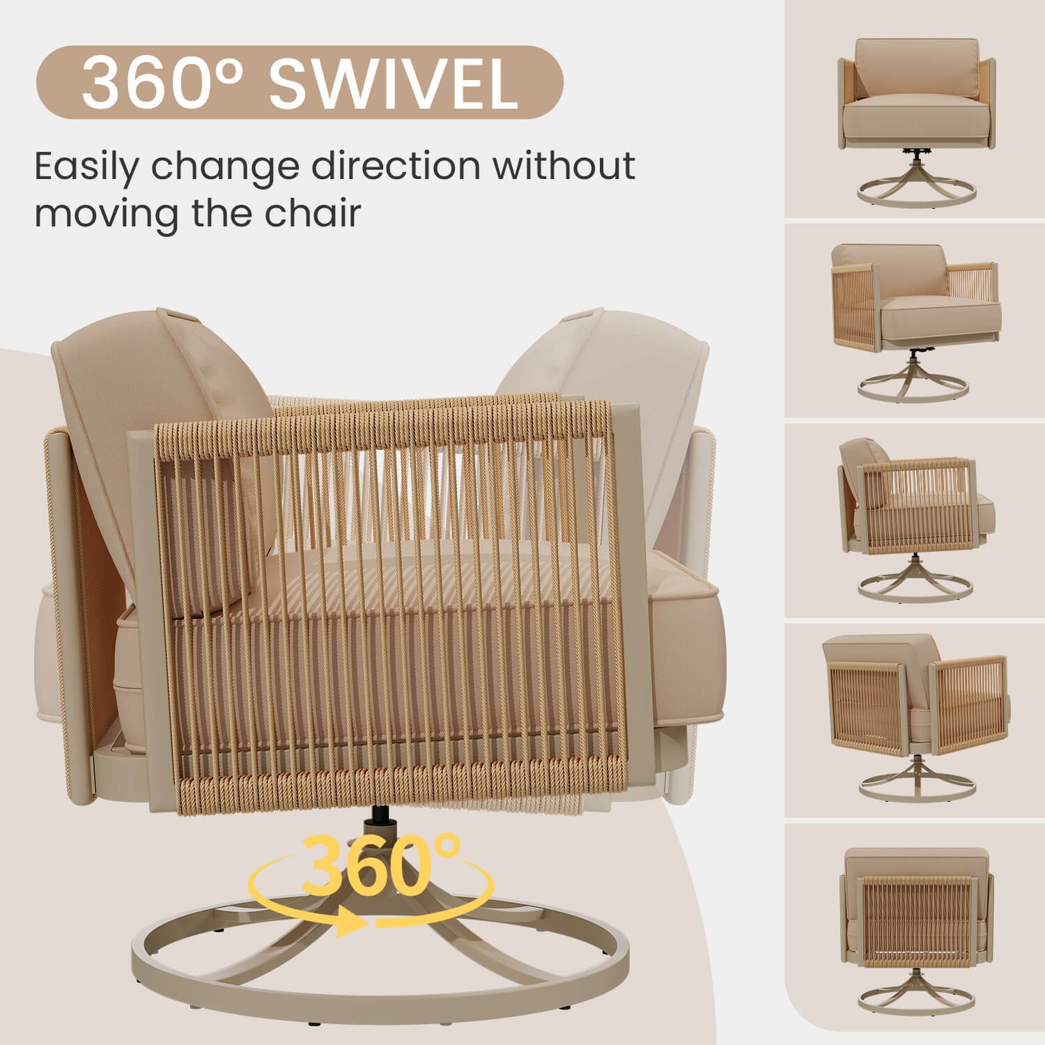 HOMREST 4 Piece Patio Furniture Set,Swivel Glider Rocking Chairs with 6" Thick Cushions, Loveseat & Coffee Table, Beige