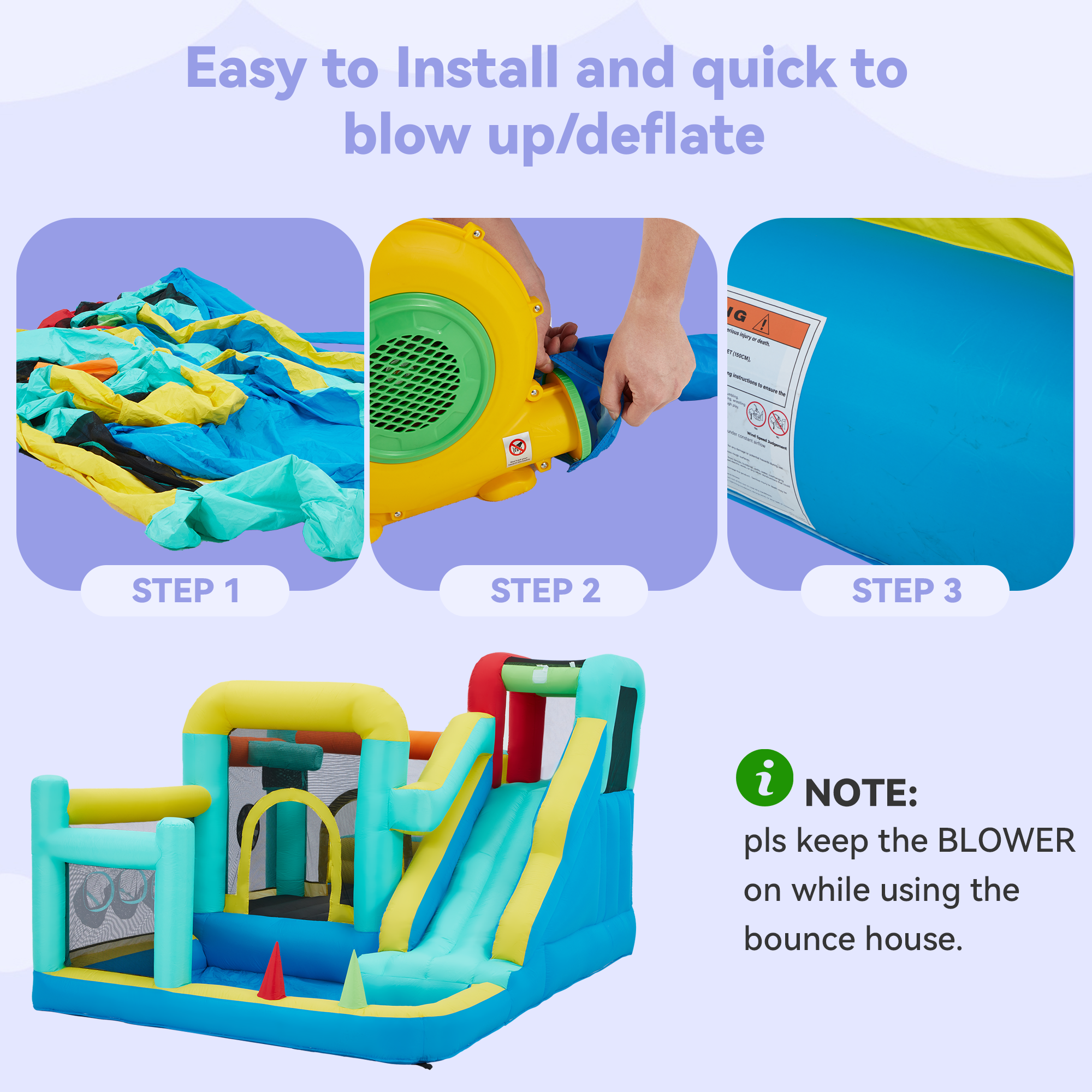 Homrest Inflatable Trampoline Bouncy House with Blower, Jumping Castle with Water Slides for Kids Backyard,  Heavy Duty 840D Oxford Cloth Water Slide Outdoor Sports Dartboard Game for Kids 3-6