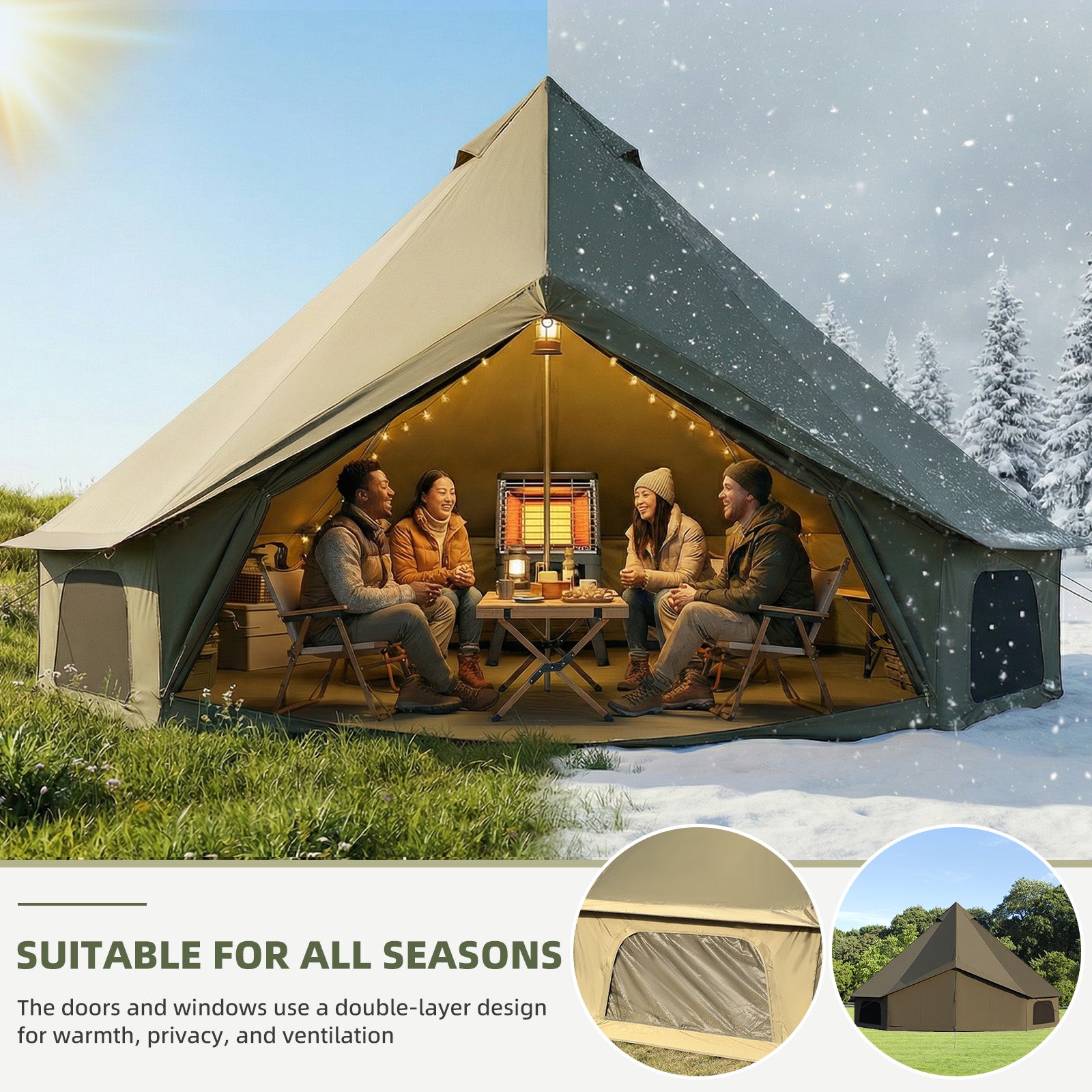 HOMREST Bell Tent for Family Camping, 16.4 FT Yurt Tent with Stove Jack, 4 Season Oxford Tents for Outdoor Party, Hot Tent Shelter Fits 3-4 People