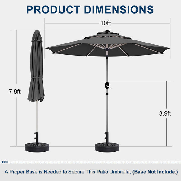 HOMREST 10FT 3-Tier Aluminum Outdoor Patio Umbrella with Push Button Tilt Function, Grey