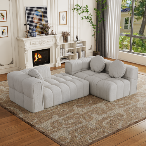 HOMREST Fully compressed modular 103" L-shaped combination living room sofa set, Off White(Right side recliner)