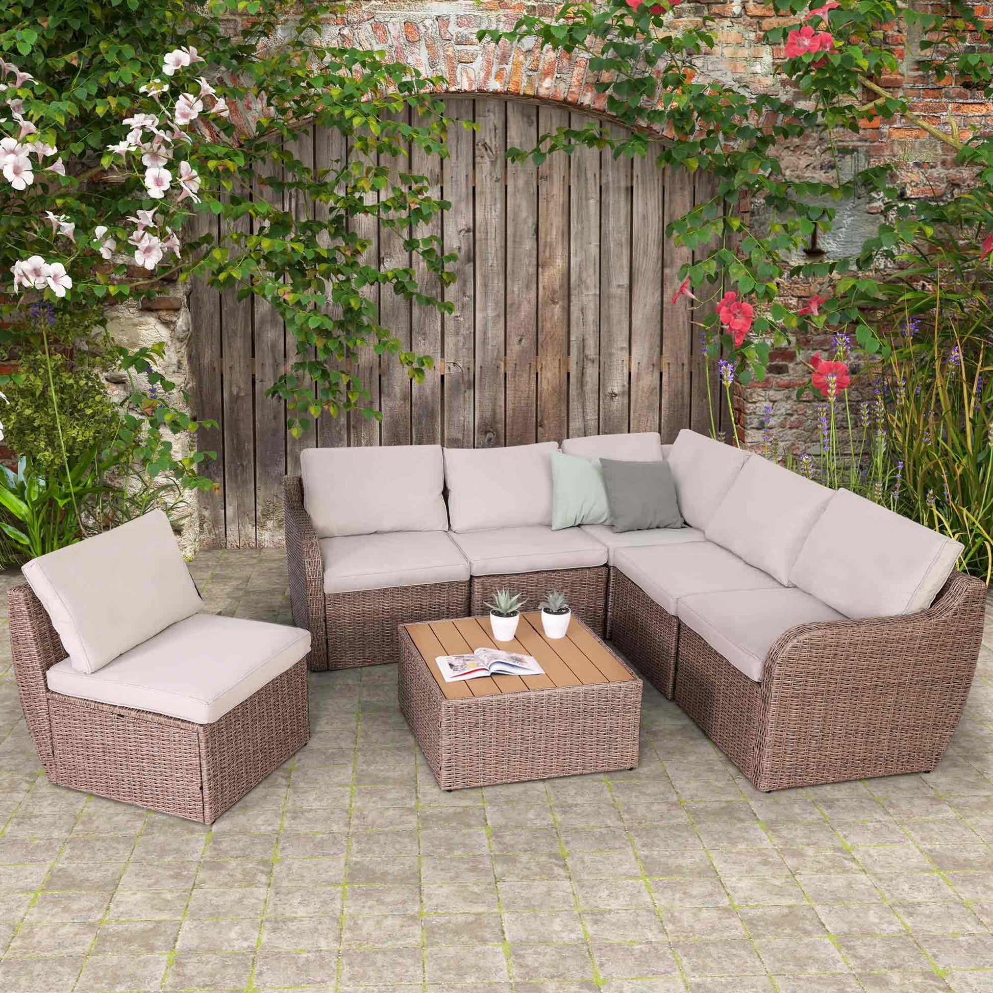 Homrest 7 pieces patio furniture set, outdoor conversation set with coffee table for garden, backyard, khaki