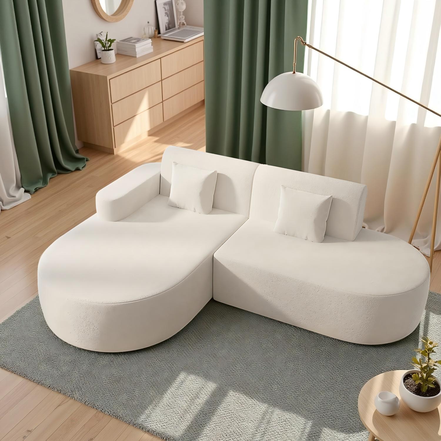 HOMREST Modern L-Shaped Corner Sofa, Chenille Upholstered Cloud Sectional Couch for Living Room and Bedroom, Beige