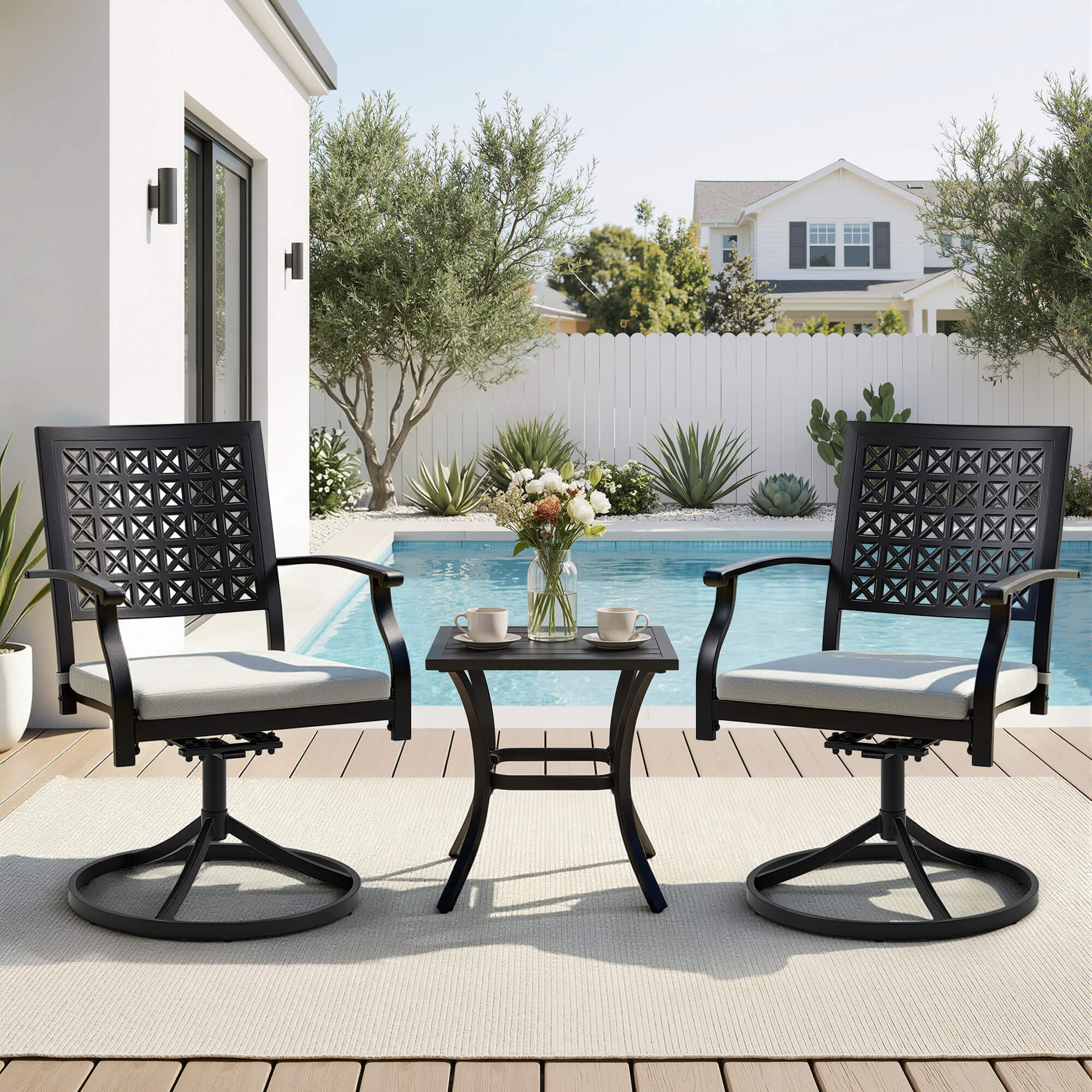 HOMREST Patio Swivel Dining Chairs Set of 2, Outdoor Metal Chairs with Armrests and Cushions, Swivel Patio Chair Set for Patio, Pool and Garden