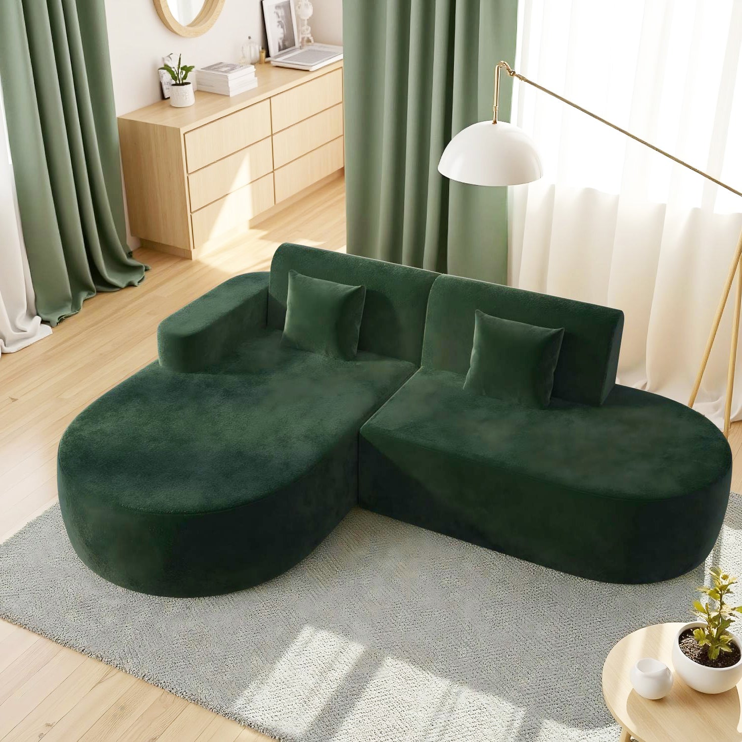 HOMREST Modern L-Shaped Corner Sofa, Chenille Upholstered Cloud Sectional Couch for Living Room and Bedroom, Green