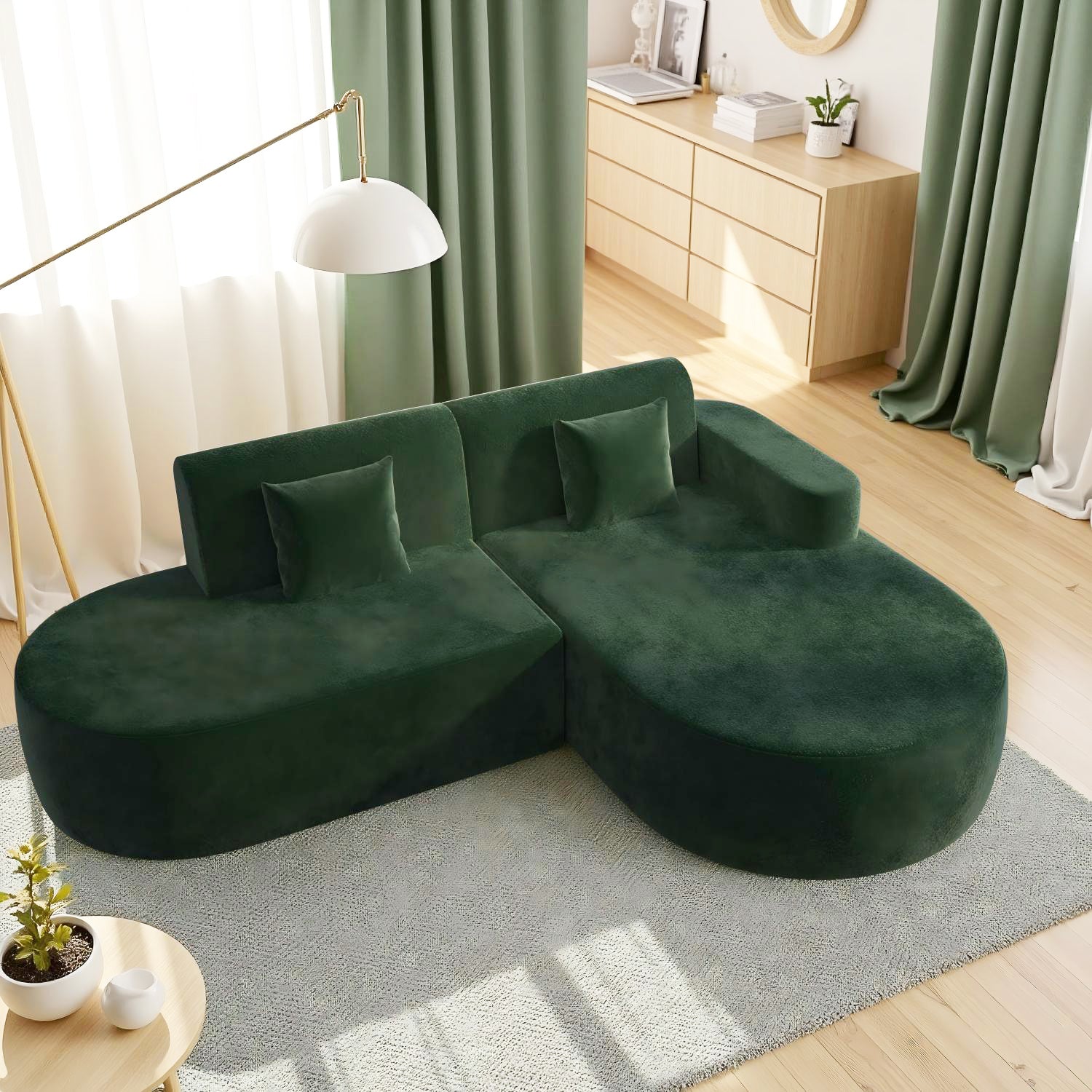 HOMREST Modern L-Shape Sectional Sofa with Chaise Lounge,Boneless L Shape Sofa with Deep Seat, Green