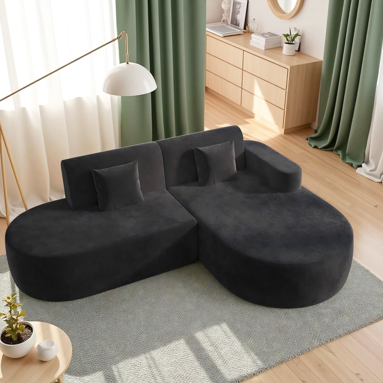 HOMREST Modern L-Shape Sectional Sofa with Chaise Lounge,Boneless L Shape Sofa with Deep Seat, Black