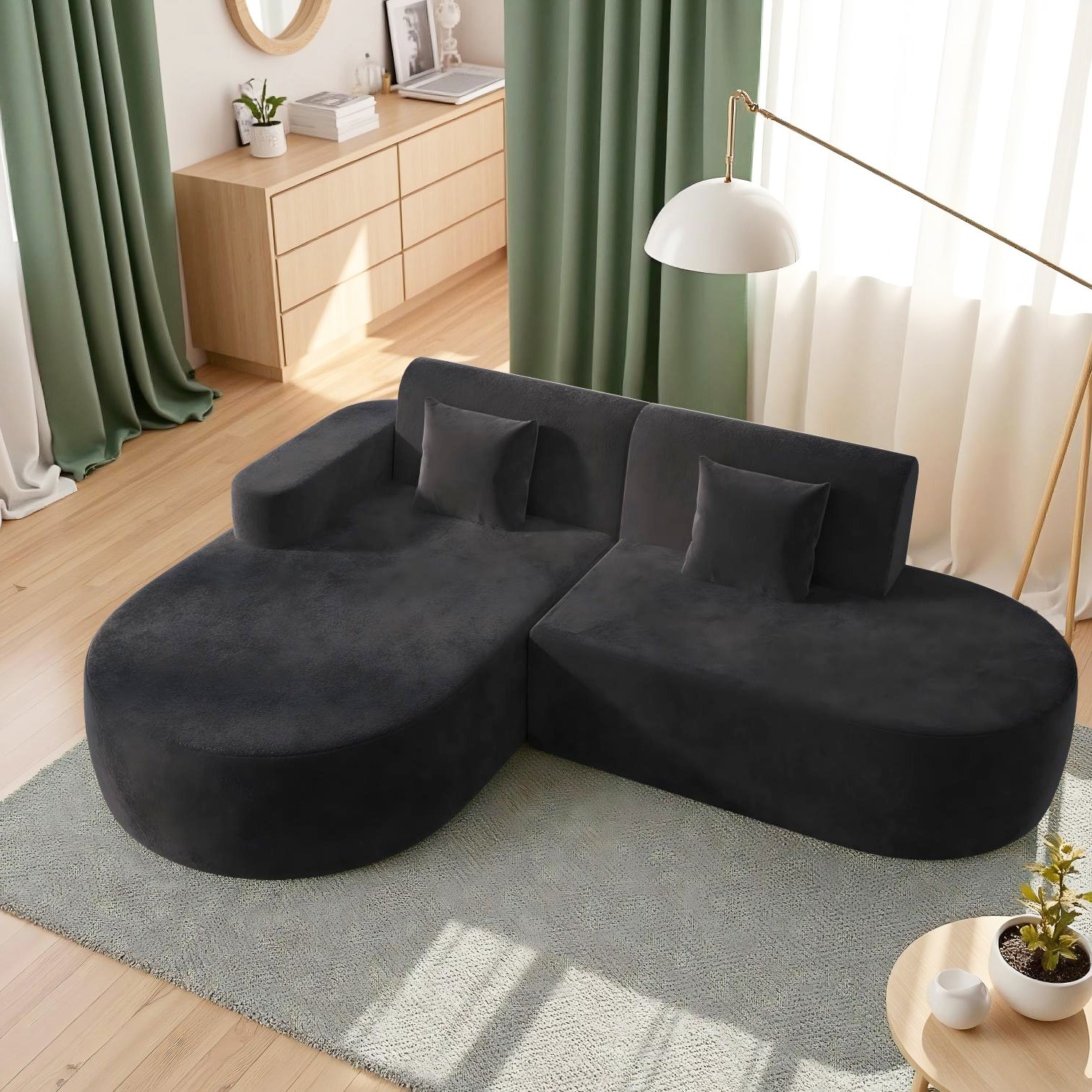 HOMREST Modern L-Shaped Corner Sofa, Chenille Upholstered Cloud Sectional Couch for Living Room and Bedroom, Black