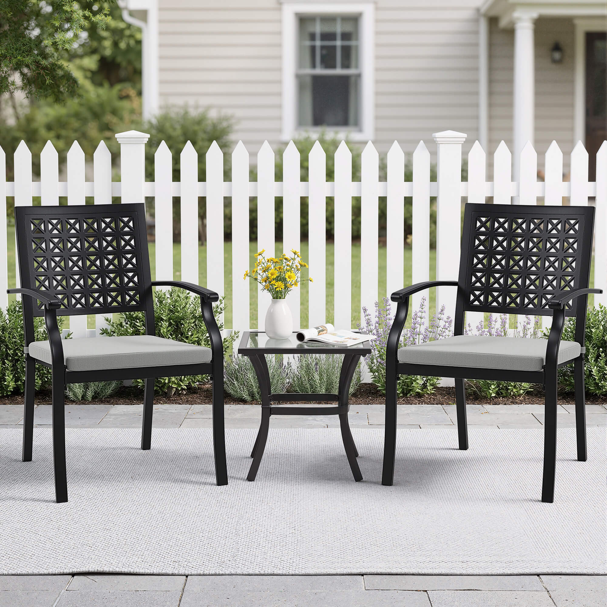 HOMREST Patio Dining Chairs Set of 2, Outdoor Metal Chairs with Armrests and Cushions, Patio Chair Set for Patio, Pool and Garden