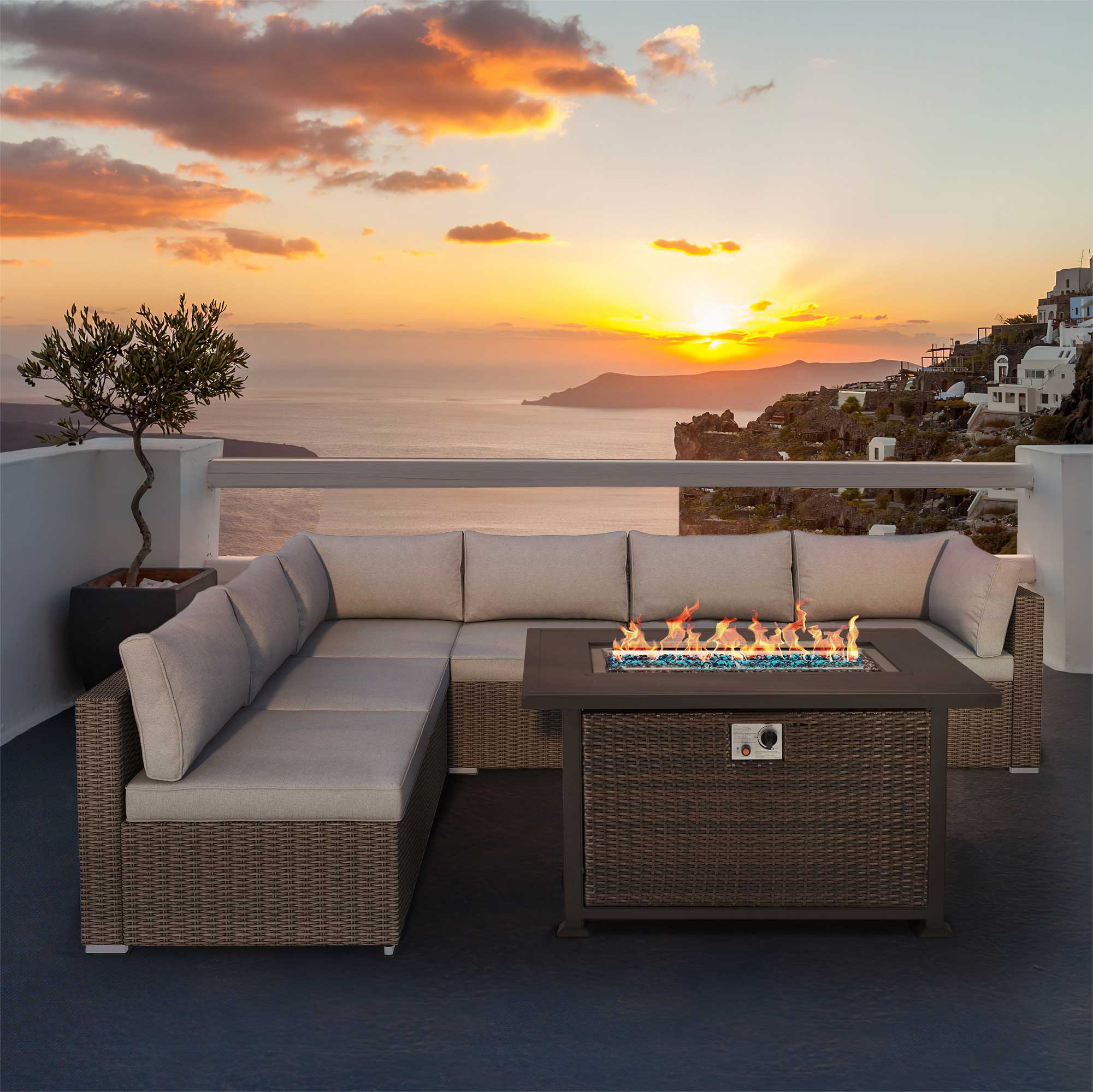 44 in Fire Pit Table 50,000 BTU Auto-Ignition Propane Fire Pit with 2 Hidden Side Hooks