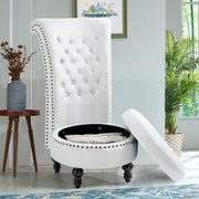 Homrest Throne High-Back Velvet Accent Chair with Storage – White