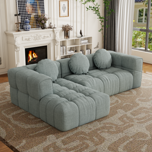 HOMREST Fully compressed modular 103" L-shaped combination living room sofa set, Blue Gray(left side recliner)