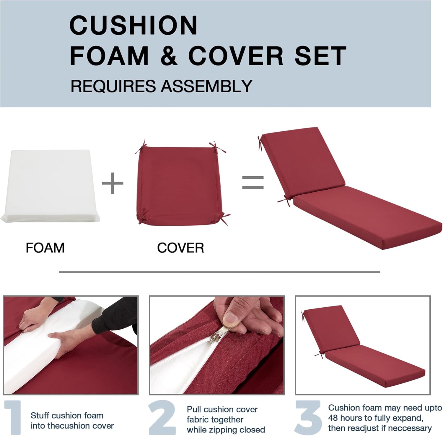 HOMREST Outdoor Lounge Chair Cushion Replacement Set of 2, Wine Red