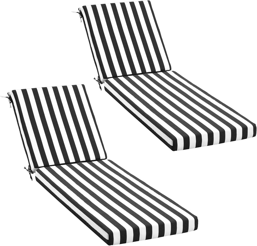 HOMREST 73.2x22.8x3.94 inches Lounge Chair Cushion Set of 2, Black Stripes