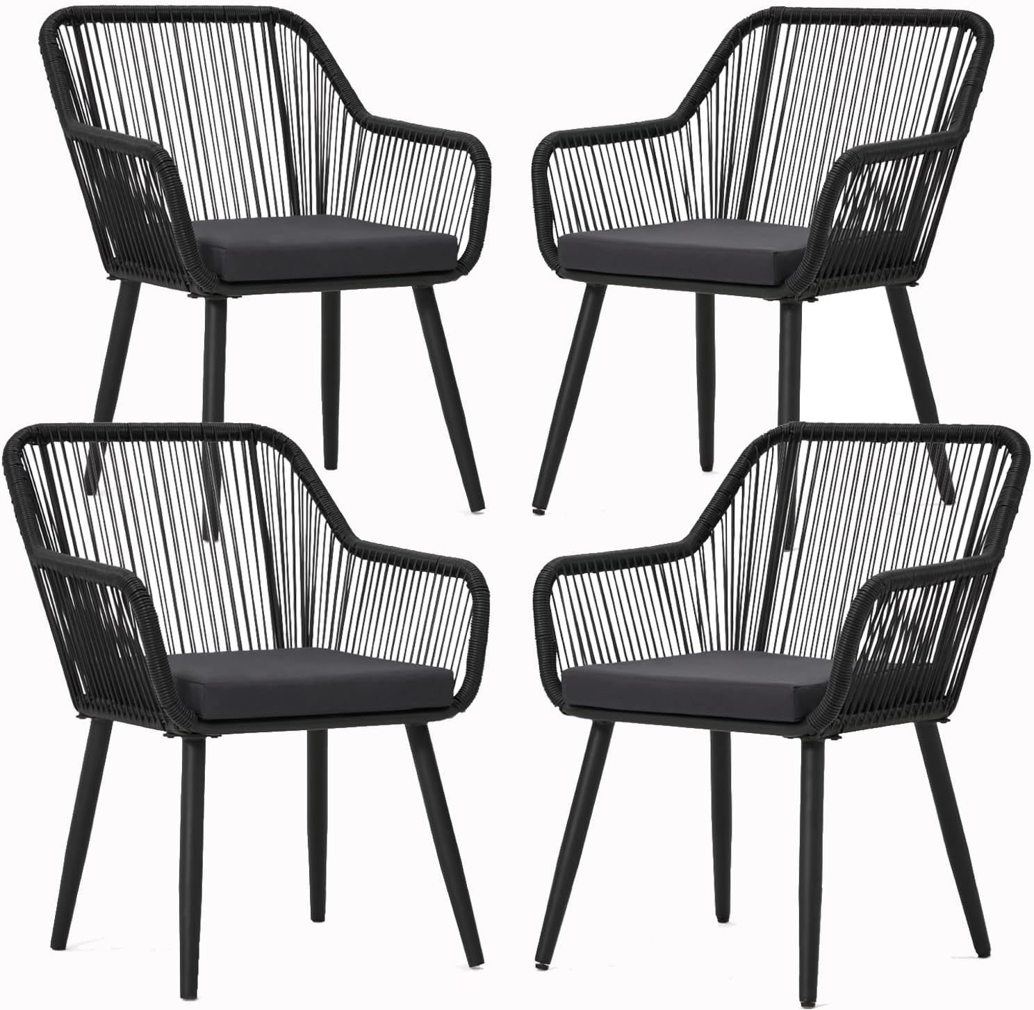 HOMREST Patio Wicker Dining Chairs Set of 4, Rattan Chairs w/ Cushions & Armrests, Black