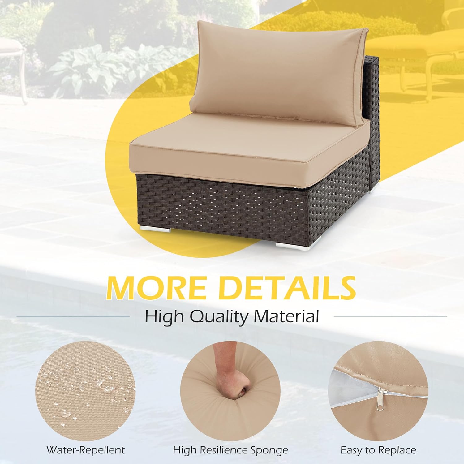 Homrest Outdoor Replacement Cushions for  6-Seat Patio Conversation Sets, Khaki